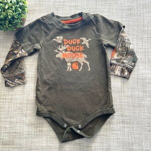 Carhartt realtree camo/ hunting moose layered look long sleeve onesie